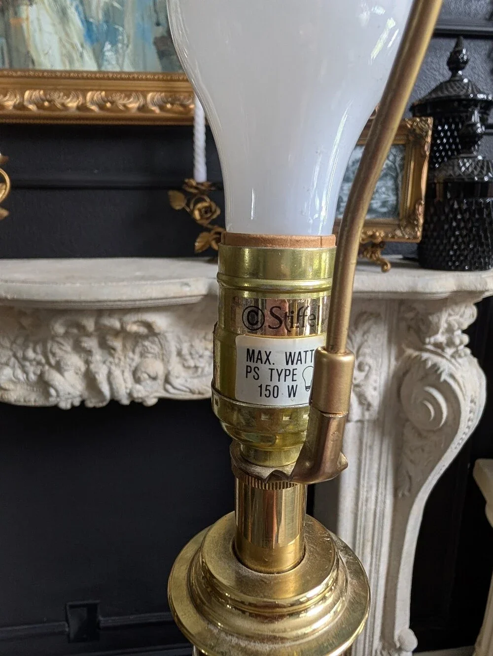 Vintage Solid Brass Recency Stiffel Table Lamp, 3-legged on/off base, Shell